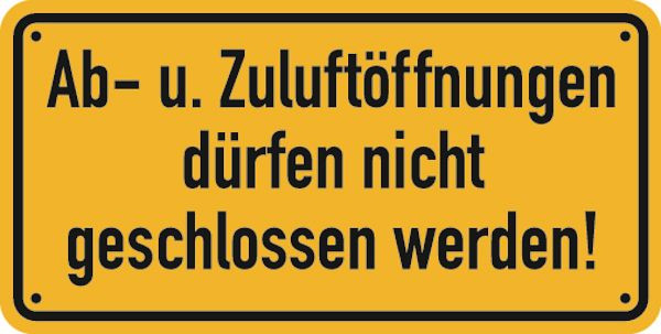 Schilder Klar Betriebsbeschilderung Ab- u Zuluftöffnungen, 200x100x0.45 mm Aluminium geprägt, 1061/21