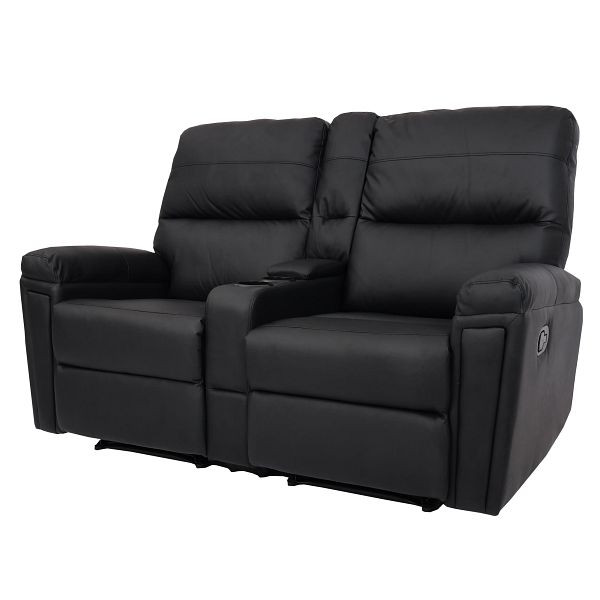 Mendler 2er Kinosessel HWC-K17, Relaxsessel Fernsehsessel Sofa, Nosagfederung Getränkehalter Fach, Kunstleder schwarz, 89372+89373+89374