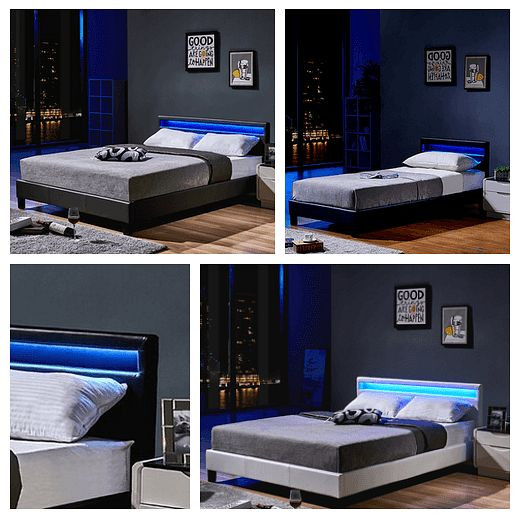 HOME DELUXE LED Bett ASTRO mit Matratze - Farbe: dunkelgrau, Größe: 140 x 200 cm, Ausführung: mit Matratze, 16875-31688