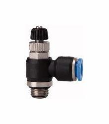 Riegler Drosselrückschlagventil mit Abluftdrosselung, regulierbar mit Rändelschraube, Winkelform, drehbar, 110014, 4047322201575