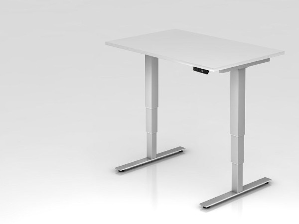Hammerbacher Sitz-Steh-Schreibtisch elektrisch 120x80cm Weiß, Arbeitshöhe 63,5 -128,5 cm, VXDSM12/W/S