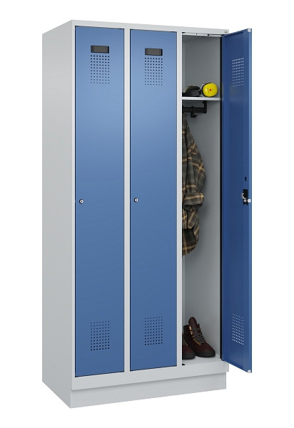 C+P Spind Evolo PLUS, mit Sockel, 3 Abteile, 1950x900x500mm, 7035/5023, Verschluss Zylinderschloss, Ablageböden 3, 049020-30 S10035
