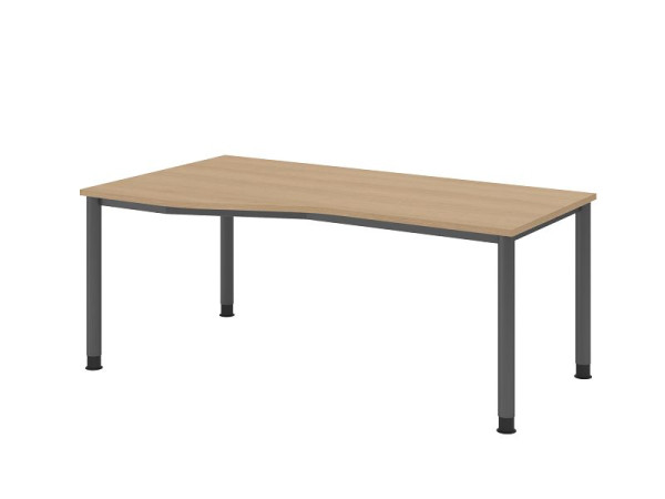 Hammerbacher Schreibtisch HS18, 180 x 100/80cm, Platte: Eiche, 25 mm dick, 4-Fuß-Gestell in Graphit, Arbeitshöhe 68,5-81cm, VHS18/E/G
