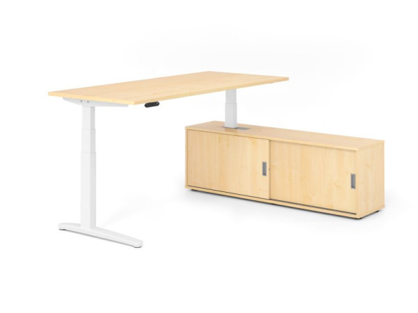 Hammerbacher Schreibtisch XBHM19, 180x80cm, Platte: Ahorn, 25mm dick, C-Fuß Gestell Weiß, Höhe: 65 - 129 cm, Ahorn, VXBHM19SB/3/W/3/3