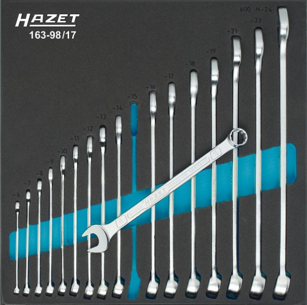 Hazet Ring-Maulschlüssel Satz, Außen-Doppel-Sechskant-Tractionsprofil, 6 - 24, Anzahl Werkzeuge: 17, 163-98/17