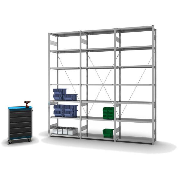 hofe Fachboden-Grundregal, 3000x400x1000 mm, 7 Fachebenen, verzinkt, 145 kg Fachlast, 1700 kg Feldlast, einseitige Bedienung, HZG30410XL