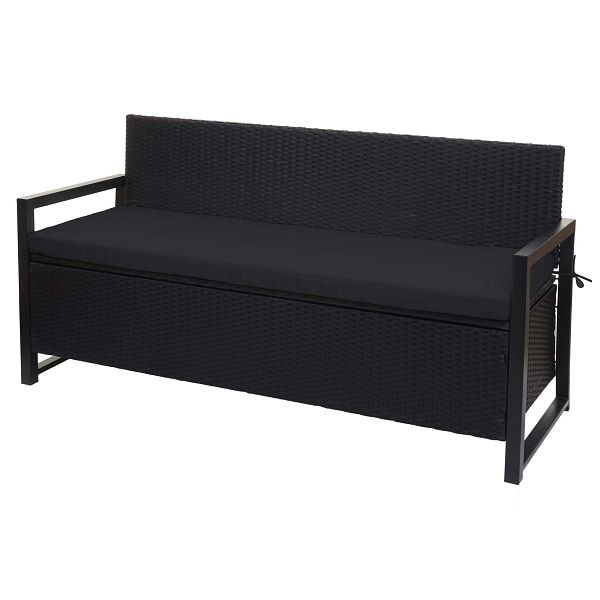 Mendler Poly-Rattan 3er Sitzbank HWC-F39, Gartenbank Truhenbank, Staufach Aufbewahrung Sitzkissen, anthrazit, Kissen schwarz, 76586+76600
