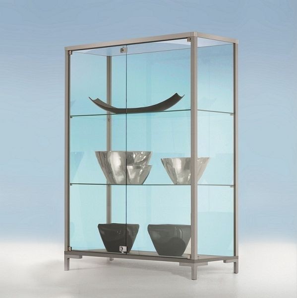 BST Vitrine Halbhoch, Dekor-Silber, 5-seitig verglast, 2 Böden, 1000x400x1350 mm, LINK-V1013