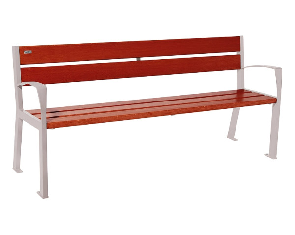 Procity Sitzbank Silaos 5 Holzlatten, 1800 mm, Mit Armlehne, Holz & Stahl, Mahagoni/RAL 7044, 209512.7044.ACAJ