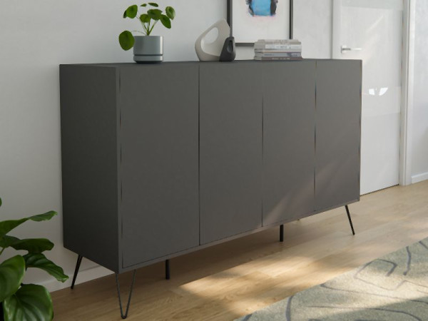 Posseik Sideboard Industrial P 155cm 4 Schubladen Türen Grafit, PN2093X0000003DE