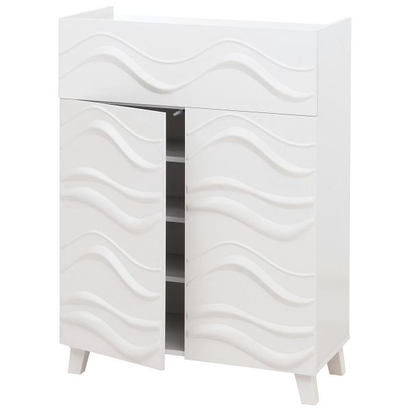 Mendler Kommode HWC-N86, Schrank Sideboard Anrichte, 3D-Wellen-Design Push-to-open Türen 107x76x36cm, weiß, 109351+109352