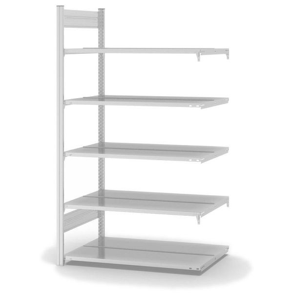 hofe Akten-Anbauregal, 1750x600x1000 mm, 5 Fachebenen, für 120 Ordner, RAL 7035, 90 kg Fachlast, 550 kg Feldlast, zweiseitige Bedienung, HKA17610DA