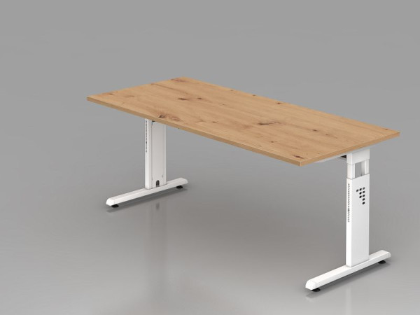 Hammerbacher Schreibtisch OS19, 180 x 80 cm, Platte: Asteiche, 25 mm dick, 2 mm ABS-Kante, Rechteckform, Weiß, VOS19/R/W