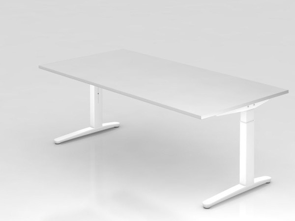 Hammerbacher Schreibtisch C-Fuß 200x100cm Weiß/Weiß, Alu-Kufe Weiß, Rechteckform, VXB2E/W/WW