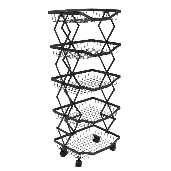 Mendler Regal HWC-N53, Küchenregal Rollregal Küchenwagen Standregal, Korb faltbar rollbar Eisen 95x39x28cm, schwarz, 106442