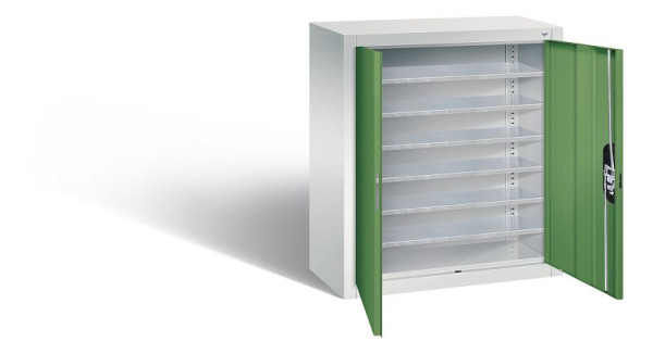C+P Magazinschrank Serie 13, H830xB700xT300mm, Farbe: Lichtgrau / Resedagrün, Muldengriff, 134013-20 S10027