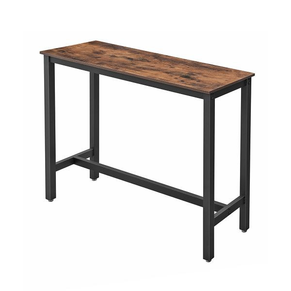 VASAGLE Bartisch, schmaler rechteckiger Bartisch, stabiler Metallrahmen, 120 x 40 x 100 cm, Industriedesign, rustikal braun und schwarz, LBT12X