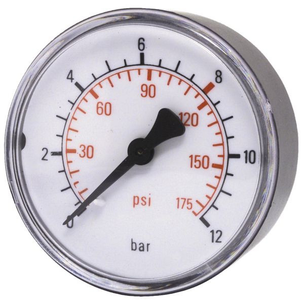 ELMAG Druckmanometer 0-12 bar, Ø 63 mm, Ø 1/4' AG unten für Reifenfüller, 46122