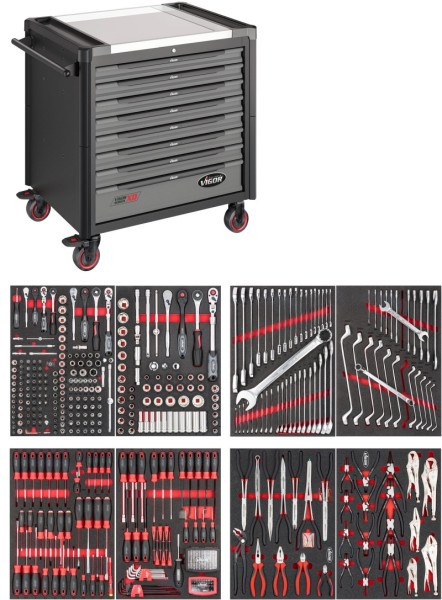 VIGOR Werkstattwagen VIGOR 1000 XD, Gesamtlänge: 976 mm, Anzahl Werkzeuge: 469, V4481-XD/469