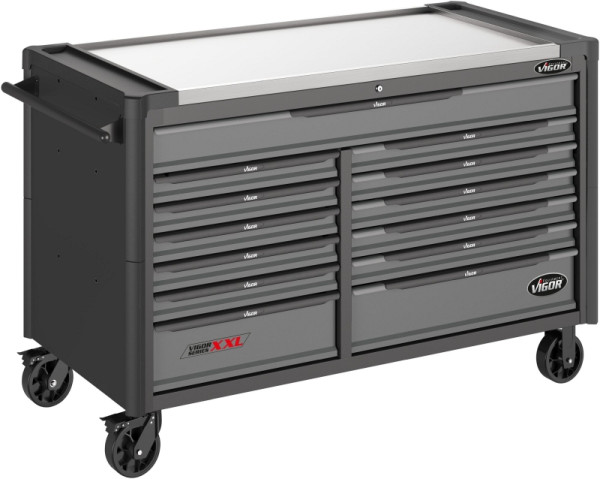 VIGOR Werkstattwagen Series XXL, Edelstahl-Arbeitsplatte, leer, L x B x H: 1625 mm x 695 mm x 1017 mm, V4481-XXL