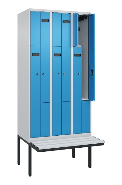 C+P Z-Spind Evolo PLUS, Bank, 6 Fächer, 2120x900x815mm, 7035/5012, Zylinderschloss, Material Sitzfläche Kunststoff, 0490437-306 S10088