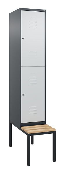 C+P Doppelstöckiger Spind Classic PLUS, 2120x400x815mm, 7016/7035, Zylinderschlösser, Sitzleisten aus Buche, mit untergebauter Sitzbank, 0803507-12 S10103