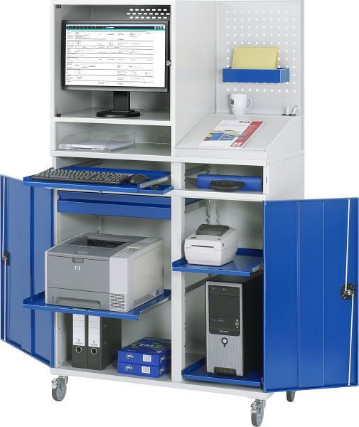 RAU Computer-Schrank - Modell 68, B1100xT520xH1895mm, Monitorgehäuse B650 x T520 x H710mm, Mittelstütze zur Teilung der Einbaubreite, 07-1100T-M68-MG5F.11