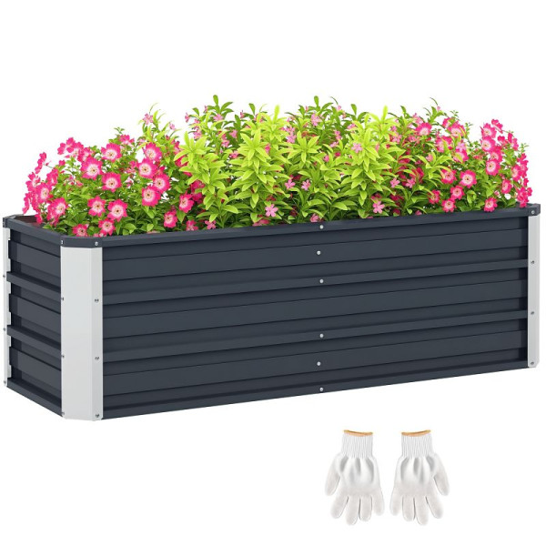 Outsunny Hochbeet aus Stahl Gartenbeet Pflanzkasten Blumenkasten Blumenkübel mit Handschuhe Kohlegrau 125 x 47 x 40 cm, 845-643CG