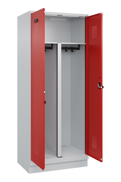 C+P PSA Schwarz-Weiß-Spind Evolo PLUS, mit Sockel, 2 Abteile, 1950x800x500mm, 70, RAL 3020 Verkehrsrot, Drehriegel, 049022-22P S10005