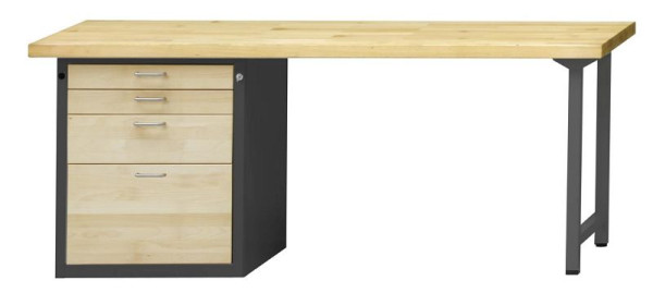 ANKE Werkbänke Kombiwerkbank; 2000x700x900mm; Buche-Massiv-Platte 50mm; Links Sockelschrank 660x615x850 mm, 4 Schubladen 90, 90, 180, 360 mm, 420.127