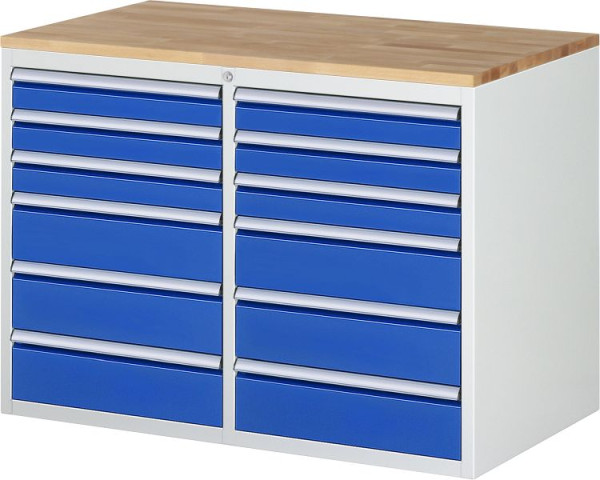 RAU Schubladenschrank Serie 7000 B1145xT650xH825mm, Schubladen: links 3xH90, 3xH150mm, rechts 3xH90, 3xH150mm, Buche-Massiv-Arbeitsplatte, 03-LL5.9.9A-B.11