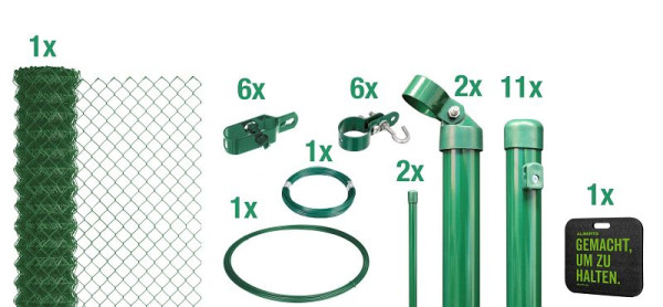 Alberts Maschendrahtzaun als Zaun-Komplettset, zum Einbetonieren mit Kniekissen, grün, Höhe 100 cm, Länge 25 m, 697051