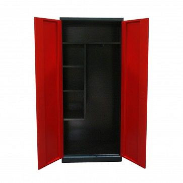 ADB Flügeltürenschrank/Putzmittelschrank, Außenmaße (B x T x H): 80 x 37 x 178 cm, Korpus: anthrazit (RAL 7016), Farbe Türen: feuerrot (RAL 3000), 40934