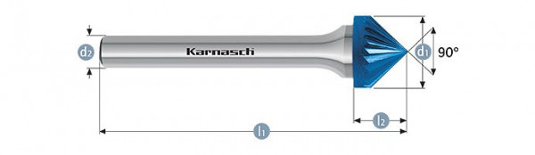 Karnasch Hartmetall-Frässtift Blue-Tec beschichtet KSK/ HP-2 d1=10 / l2=5 / d2=6 / l1=56mm, VE: 3 Stück, 115110015