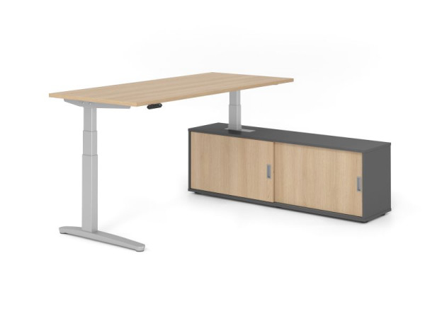 Hammerbacher Schreibtisch XBHM19, 180x80cm, Platte: Eiche, 25mm dick, C-Fuß Gestell Silber, Höhe: 65 - 129 cm, Ahorn, SB/E/S/G/E, VXBHM19SB/E/S/G/E