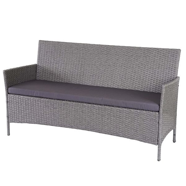 Mendler 3-Sitzer Poly-Rattan Gartenbank Halden, Sitzbank, grau, Kissen anthrazit, 64286