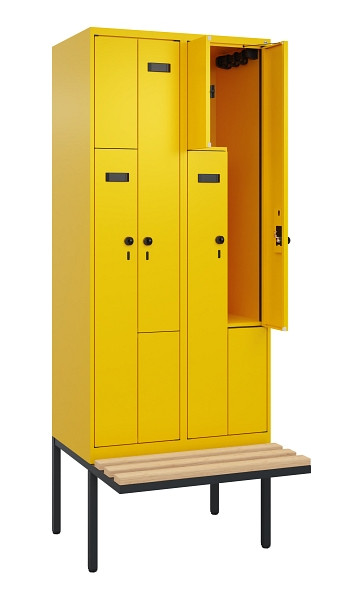 C+P Z-Spind Evolo PLUS, Bank, 4 Fächer, 2120x800x815mm, 1023/1023, Drehriegel, Sitzfläche Holz, 0490437-224 S10022