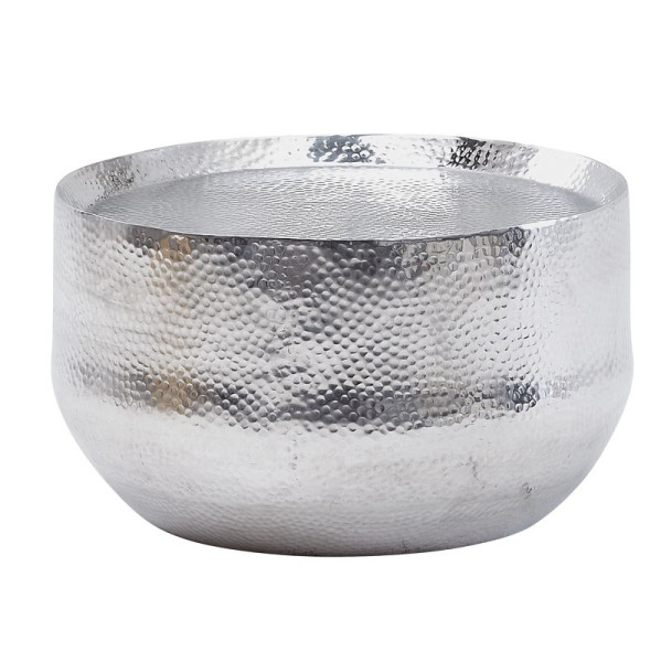 Wohnling Couchtisch Aluminium Silber 60x60x35 cm Wohnzimmertisch Hammerschlag, Designer Sofatisch Rund Alu Orientalisch, WL6.453