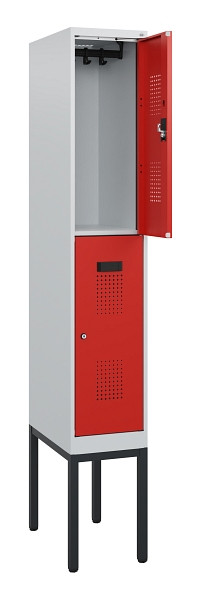 C+P Doppelstock-Spind Evolo PLUS, Gestell, 2 Fächer, 1950x300x500mm, 7035/3020, Zylinderschloss, 0493305-10 S10028