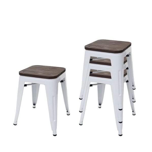 Mendler 4er-Set Hocker HWC-A73 inkl. Holz-Sitzfläche, Metallhocker Sitzhocker, Metall Industriedesign stapelbar, weiß, 70772