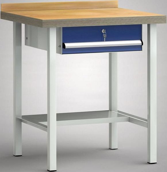 KLW Profi-Werkbank - 750 x 700 x 905 mm L x T x H (ERGO-Version), mit einer Einzelschublade 150 mm Fh-EA, mittig, WP003E-0750M45-E7003