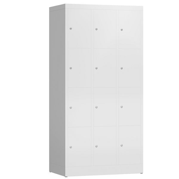 Lüllmann ClassiX Schließfachschrank, 3 Abteile à 4 Fächer, 1800 x 870 x 500 mm, signalweiß, X-520437