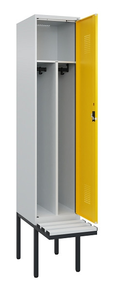C+P Spind Evolo PLUS, 1 Abteile, 2120x400x815mm, 7035/1023, Haken 4, Zylinderschloss, Sitzfläche Kunststoff, Trennwand, 0490407-12F S10082