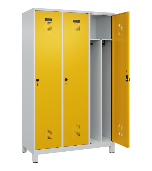 C+P Spind Evolo PLUS, mit Füßen, 3 Abteile, 1950x1200x500mm, 7035/1004, Verschluss Drehriegel, 049010-32F S10000