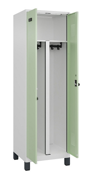 C+P PSA Schwarz-Weiß-Spind Evolo PLUS, mit Füßen, 2 Abteile, 1950x600x500mm, 90, Frontfarbe RAL 6019 Weissgrün, Drehriegel, 049012-20P S10019