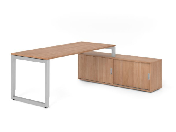 Hammerbacher Aufsatz-Schreibtisch RSE19, 180x80cm, Platte: Nussbaum, 25mm dick, Rahmen Silber, höheneinstellbar, Ahorn, SB/N/S/N/N, VRSE19SB/N/S/N/N