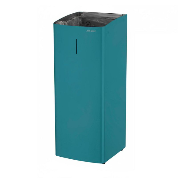 Air Wolf Abfallbehälter, blau-grün RAL 5021, 50 Liter Fassungsvolumen, für Aufputzmontage oder bodenstehend, 60-361