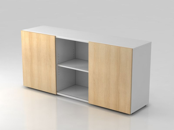 Hammerbacher Sideboard 2OH mit Schiebetüren Weiß/Eiche, 160x42x74,8 cm (BxTxH), V1780/W/E