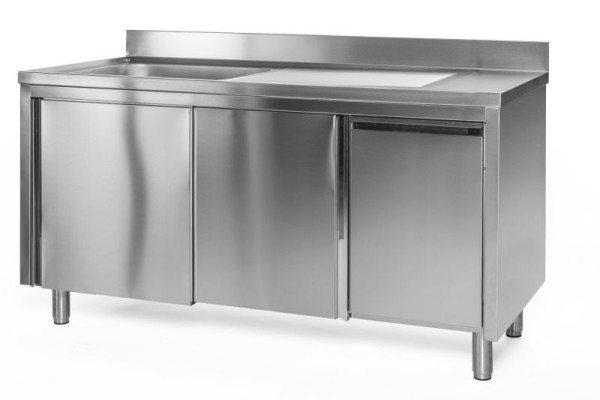 A&S Gastro Spülschrank mit Abfallbehälter, 1 Becken rechts, Bautiefe 700 mm, 140x700x850 mm, SPSCH1471BR-A