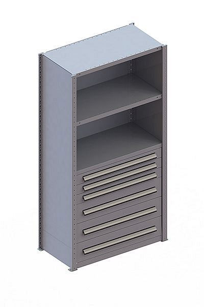 Meta CLIP 100 GR Modul 2000x1000x500 mm, RAL 7035, 3 Böden und je 3 Schubladen 100 und 200mm, 20098994